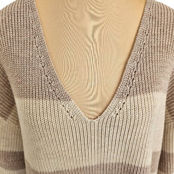 Gentle Fawn Pink and Cream Striped V-neck Sweater Sz M - Picture 2 of 9